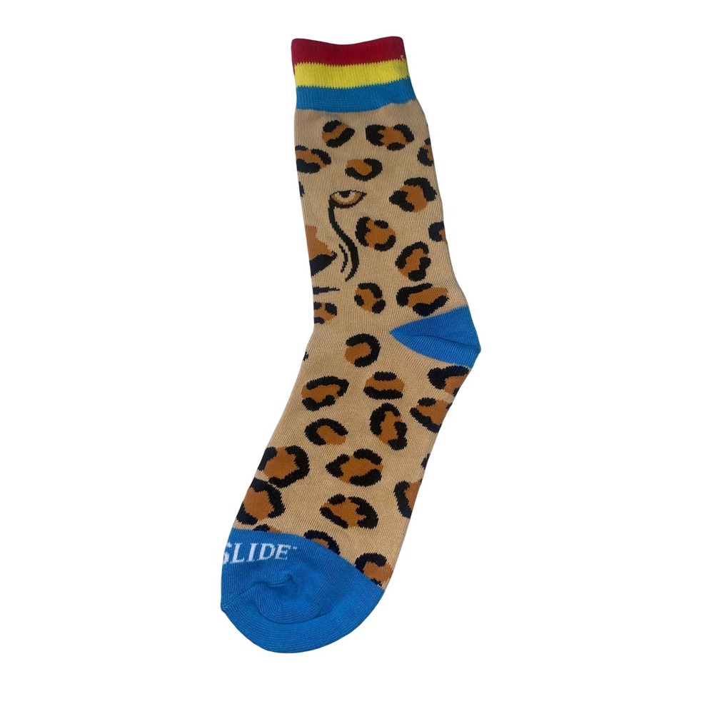 ProSlide Holiday World Cheetah Chase Leopard Print Crew Socks Blue Red Yellow